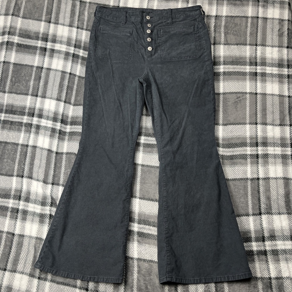 American Eagle Womens Jeans Sz 16 Blue Super High Rise Flare Corduroy 31" ins